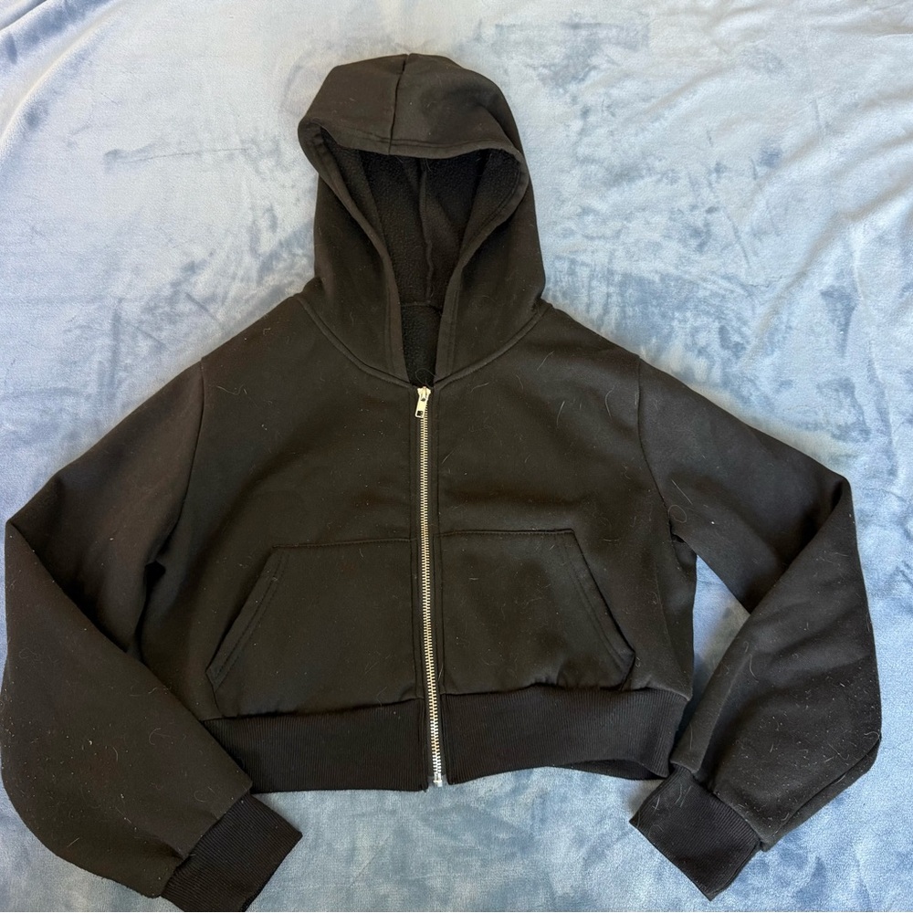 Black Women's Cropped Hooded Sweater